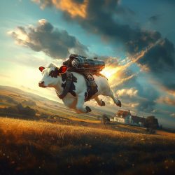 mucca che vola con un jetpack verso nuove opportunit&agrave;